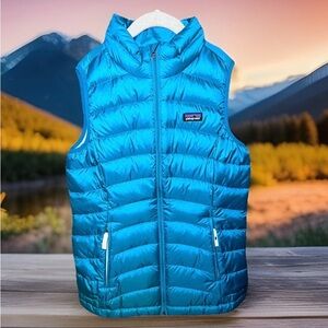 Patagonia Blue Puffer Down Fill Vest Girls Size Large 12 Kids